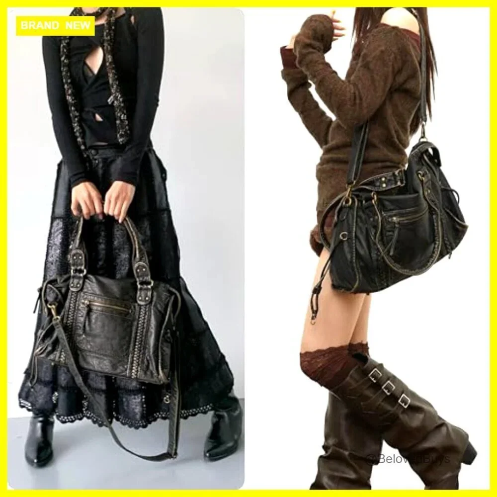 Large Vegan Leather Hobo Crossbody Shoulder Bag Multi-Pocket Y2K Vintage